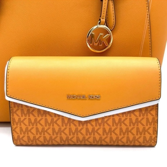 Michael Kors Charlotte LG Tote Bag 3 IN 1 Leather Shoulder Bag Cider - Picture 9 of 14